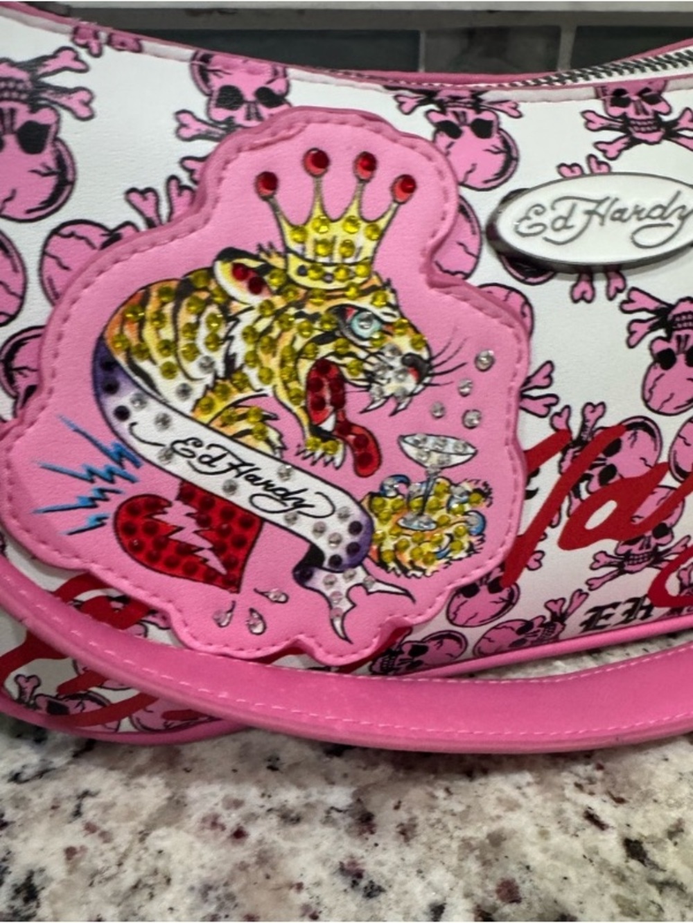 Ed Hardy Kids Pink Skull & Tiger Print Crossbody Bag - Picture 5 of 6